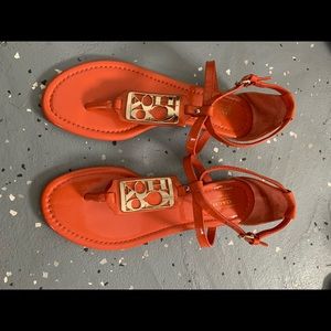 New coach orange patent leather strappy sandal 7.5